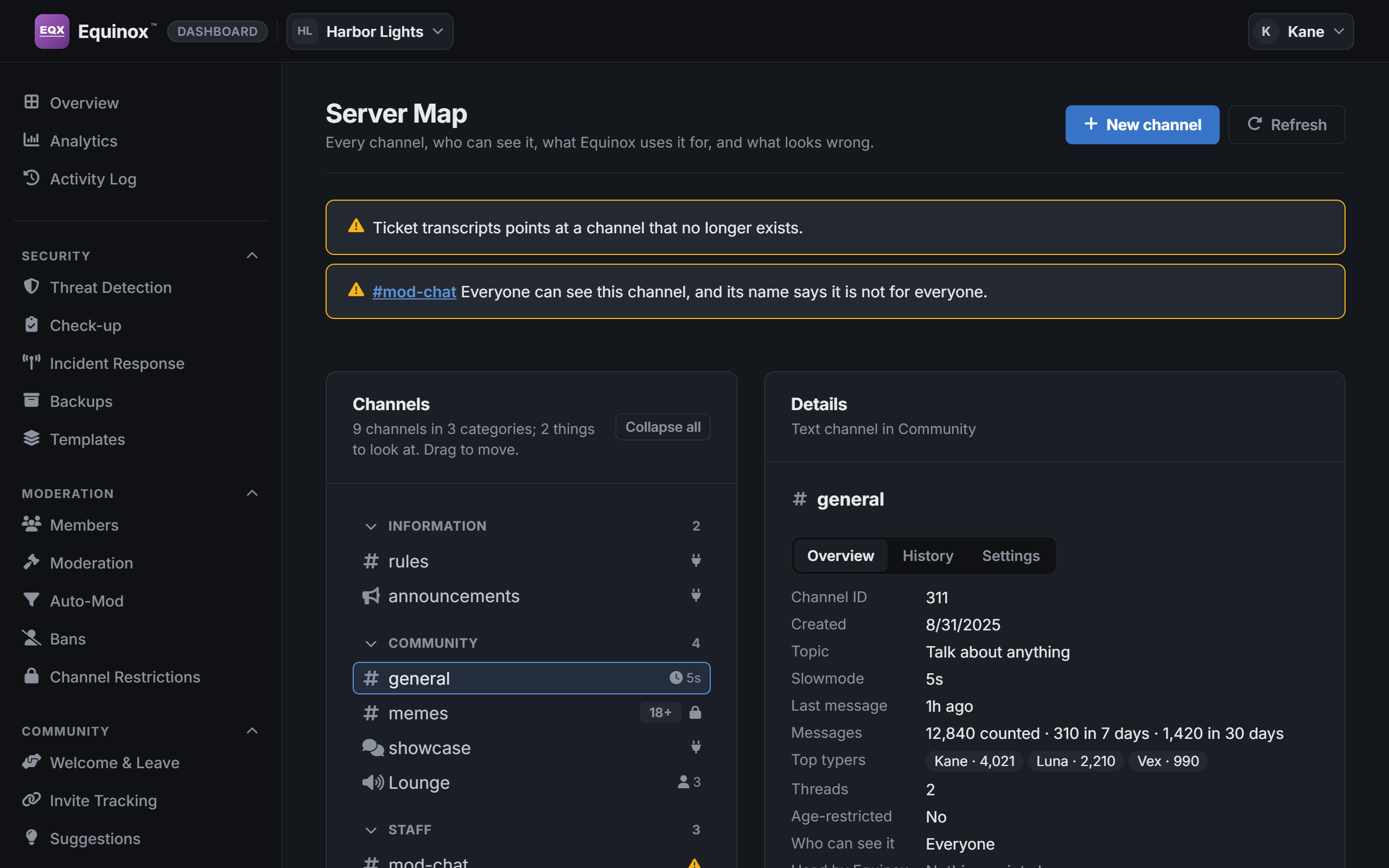 The Server Map page of the dashboard.